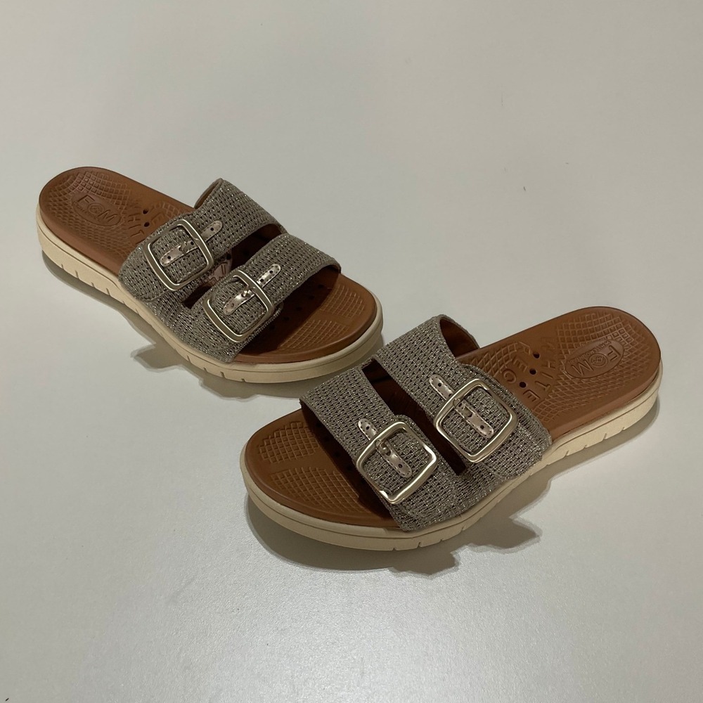 White Mountain Womens FOM Recover Slide Sandals Metallic Taupe Size 8